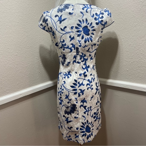 Chinese Qipao Cheongsam Floral Sequin Midi Dress Blue White Size Medium - Picture 7 of 10